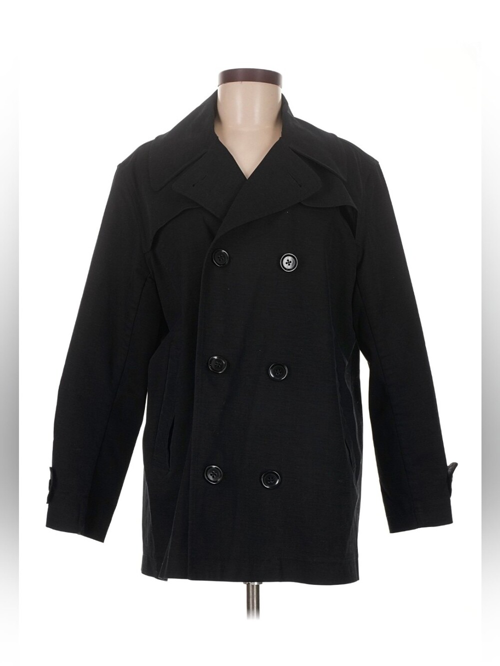Vintage J Peterman Co Men M Classic Naval Admiral Double Breasted Pea Coat Black